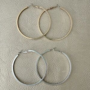 Vintage Look Gold and Silver Classic Hoop Earrings -set of 2